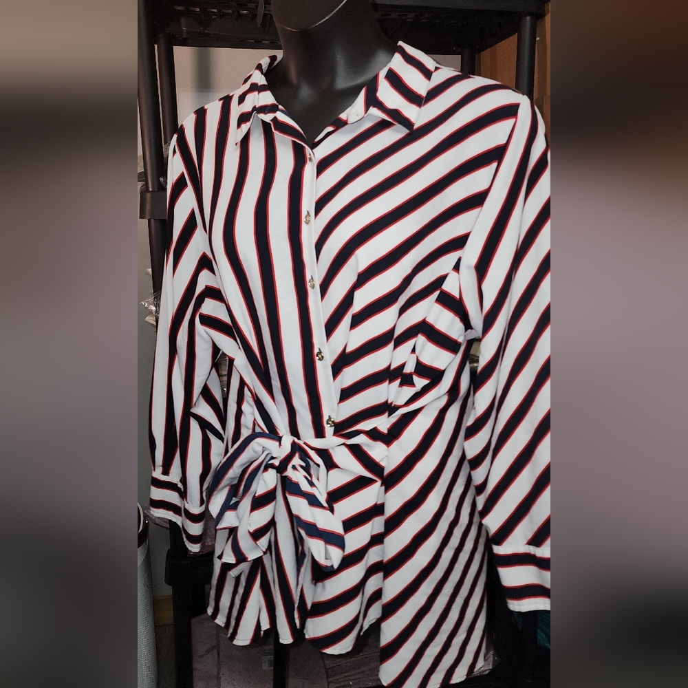 Tommy Hilfiger White and Black Button Down Shirt